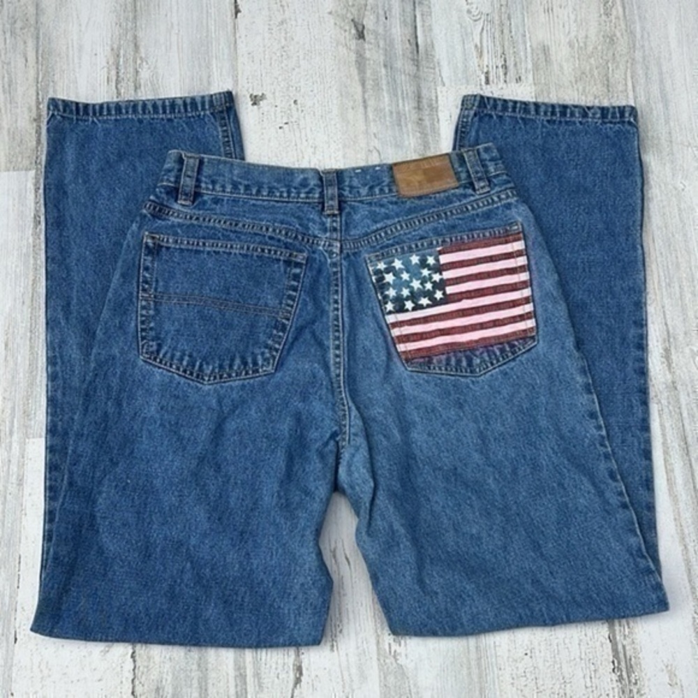 Vintage Tommy Hilfiger Size 6 Jeans Flag Patriots Pockets Light Blue Washed